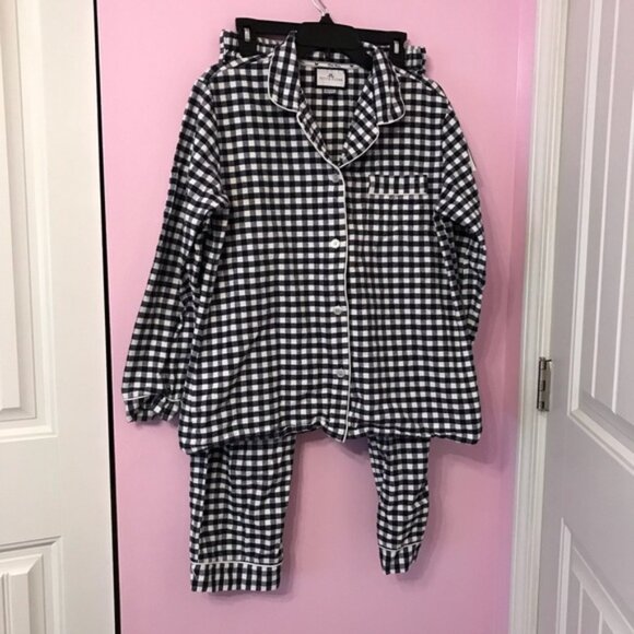 Petite Plume Women’s Cotton Gingham plaid Flannel Pajama Set size large - Picture 1 of 10